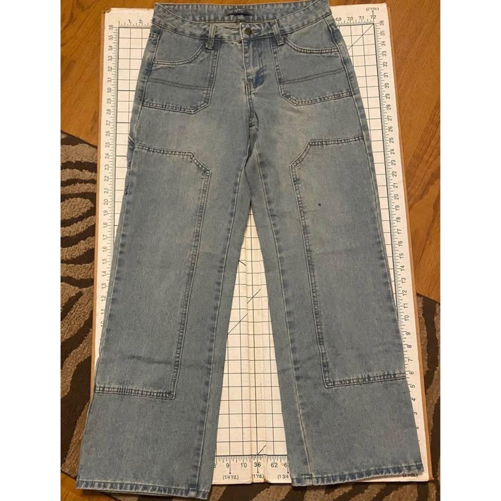 Cali 1850 Womens Wide Leg Carpenter Jeans Light Wash Double Knee Size 9/29